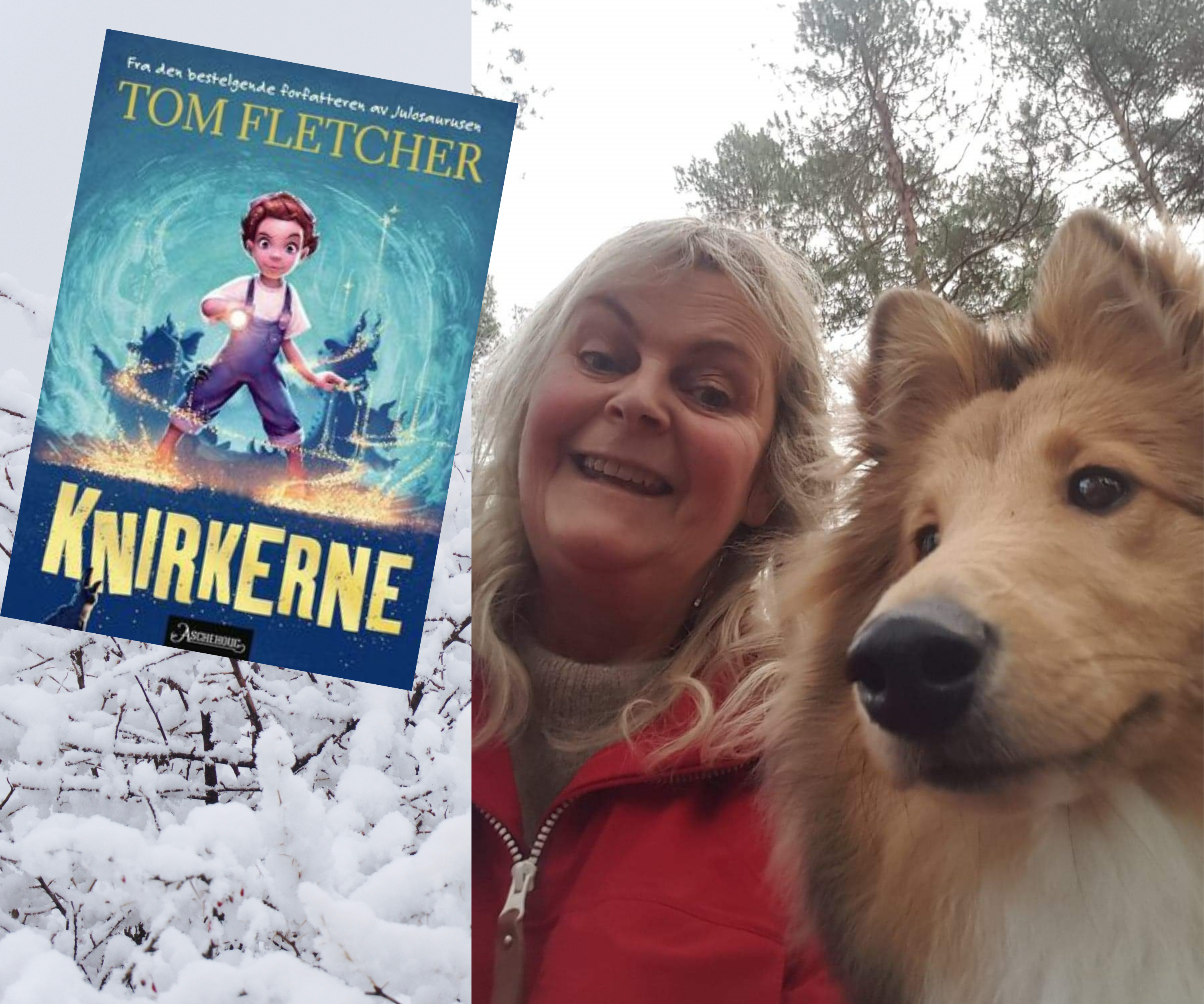 Nina med hunden sin og boka.