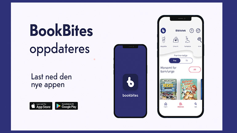 Bookbites oppdateres. Plakat "Last ned den nye appen"