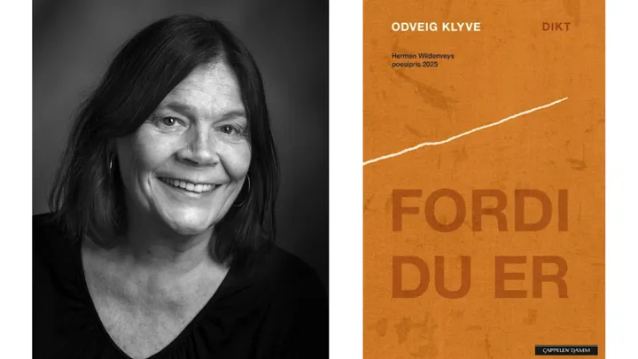 Foto av Odveig Klyve: Hans Jørgen Brun + omslag til boka "Fordi du er". Illustrasjon