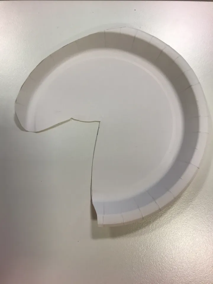 Hvit papptallerken klippet til som en enhjørning. Brukes som mal. Foto